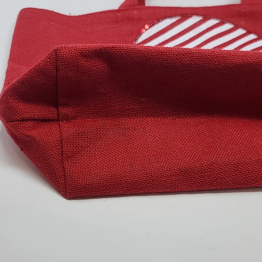Hobby Lobby Santa Christmas Tote Bag Red Burlap‎ Sequin Large Holiday